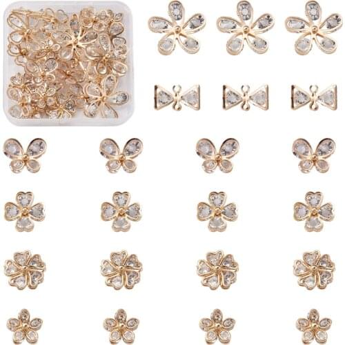 24pcs Alloy Cubic Zirconia Cabochons & Glass Rhinestone Cabochons Bowknot Flower Butterfly Clover Shape Charms Jewelry Findings