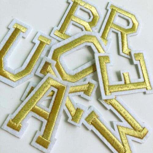 5pc Gold Letter Embroidery Iron on Name Patch Clothes Bag Pants Diy Stickers 26 Alphabet Sewing Kids Dress Decoration Appliques