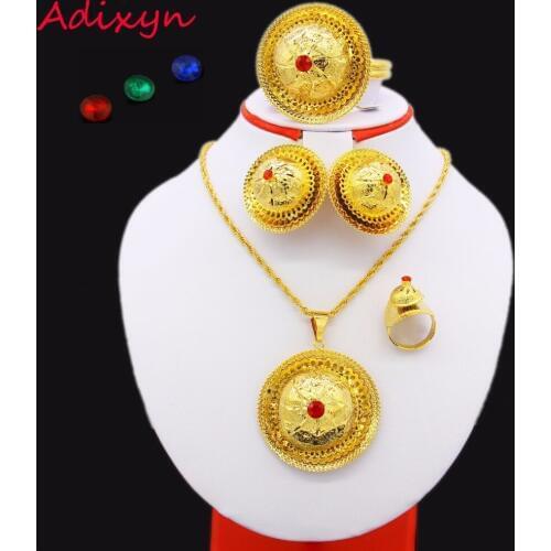 Adixyn Ethiopian Wedding Jewelry sets Gold Color Fashion Jewelry Habesha African/India/Kenya Women Gifts