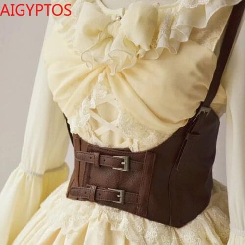 AIGYPTOS 2021 Vintage Womens Corset Vest Steampunk Harness Strechy Waistcoat Wide Cincher with Buckle corset belt