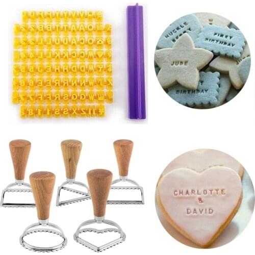Alphabet Letter Number Cookie Press Stamp Embosser Cutter Cookies Mould Cake Baking Molds Tools Round Cutter Stencil Cookies