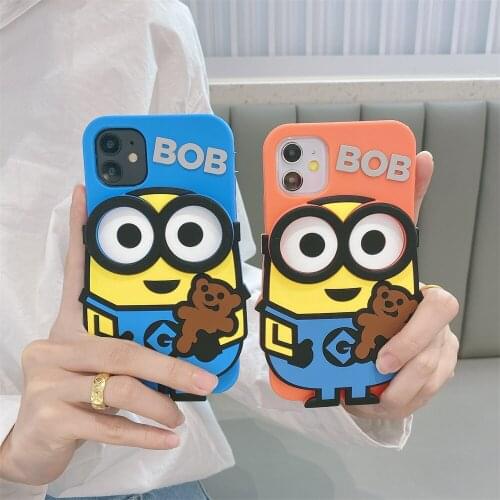 Funny 3D Cartoon Character Mini-ons Phone Case For iPhone 11 12 Pro Max Mini SE 2020 6 7 8 Plus XS 6S X XR Silicone Cases Cover