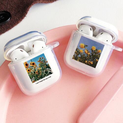 Flower Sunflower Rose Earphone Case For Airpods 2 1 Wireless Bluetooth Earphone Case Soft TPU Silicon Capa Clear Cover