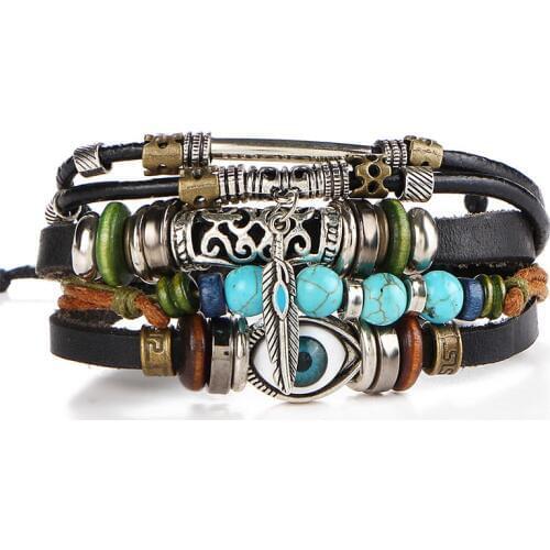 CHENFAN Devil Eye eye bracelet beaded leather bracelet set wholesale retro hollow carved bracelet for women Clothing accessories