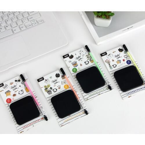 Black Color Sticky Notes With Fluorescent Pen Set 50 Sheets Creative Office Stationery Self-Adhesive Note Pads 2019 New
