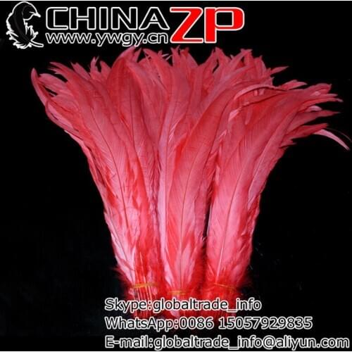 CHINAZP Factory Wholesale 500pieces/lot 30~35cm(12~14inch) Selected Top Quality Dyed Melon Red Long Rooster Tail Feathers