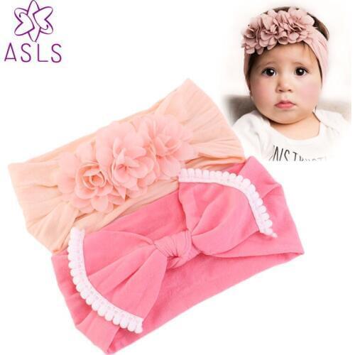 Lovely kids nylon headband babay doughnut bow hair band Newborn Headbands hair accessories 2pcs set Suitable for 1-6 years old