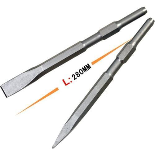 2PCS/SET HEX 17mm 1PC sharp head & 1pc flat head 17*280 electric Hammer chisel for concrete/brick/wall/tile slotting