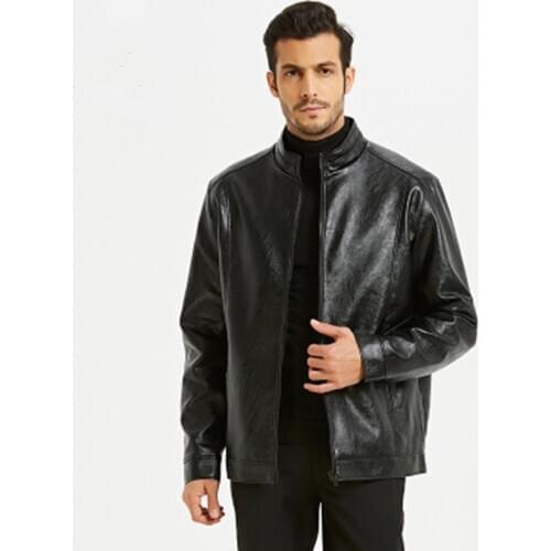 Hot Seller Men Leather Jacket Gold Velvet Zipper Stand Collar Warm Loose Coat Autumn Thick Casual Overcoat