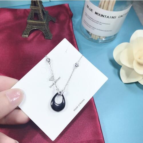 Exquisite Really 925 Sterling Silver Water Drop Pendant Necklaces Lasting Shine Chain Delicate Black Ceramics Mystery Pendant