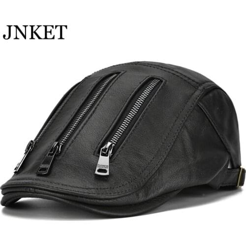 JNKET New Mens Winter Hat Cowhide Peaked Cap Windproof Hat Casual Duckbill Cap Casquette Gorras