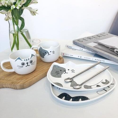200ML Cute Cat Ceramic Coffee Set With Handle Cups Spoon Creative Animal Coffee Cup Creative Tea Set Coffee Tea Novelty Milk