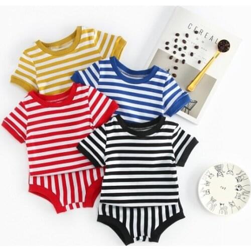 Newborn Baby Girl Boy Stripe Pure Cotton Clothes Set Tshirt and Shorts 2PCS Summer Infant Toddler Homesuit Baby Bodysuit 0-4Y