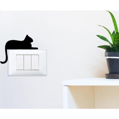 KUCADA lovely cat switch panel sticker for wall decoration home decor wall sticker diy black wallpaper removable WP1467