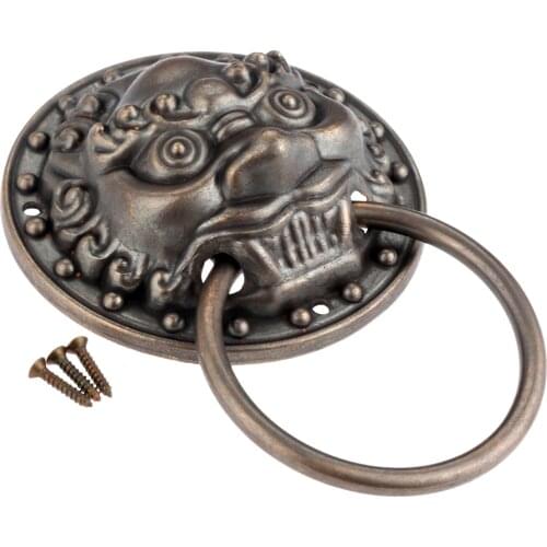 1 Pc 97*145mm Brass Vintage Furniture Lion Head Drop Ring Pulls Drawer Knob Cabinet Dresser Handle Chinese Hardware Door Knocker