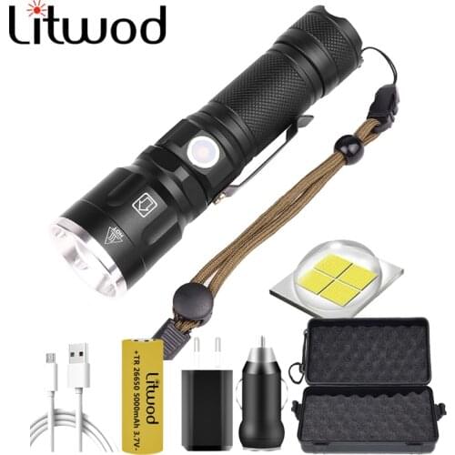 Powerful XHP70 Led Flashlight Rechargeable Bulbs Zoom in Flash Light Torch Shock Resistant Hard Light 26650/18650 Battery Litwod