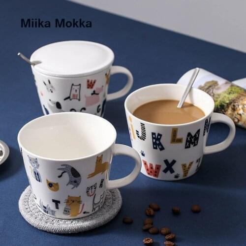 Cartoon Ceramics Mug Coffee Mug letter cat dog hand painted Milk Cup Tea Cup Breakfast Cup Water Cup Drinkware Gifts