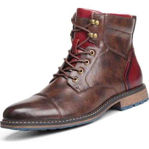 2021 Winter Men Boots Brand Handmade Comfortable PU Leather Shoes Cheap Casual Brown Zip Dress Shoes Martin Botas Size 13