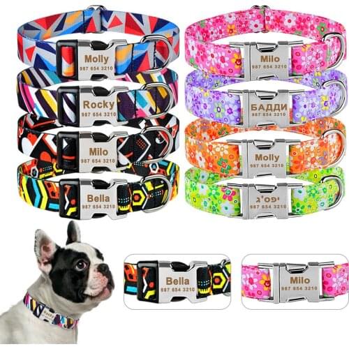 Nylon Personalized Engraved Dog Collar Custom Name Nameplate Dog Collar Small Large Medium Pet Printed ID Tag Dog Collar Pitbull