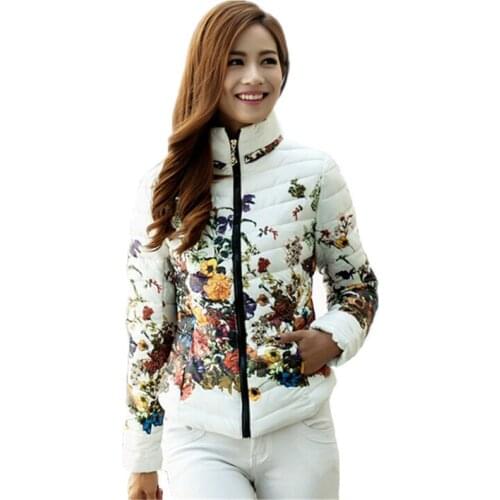 Chaquetas Mujer 2017 New Autumn Winter Jacket Slim Cotton Parkas Women Flower Coats Plus Size Zippers Outerwear Clothing AB029