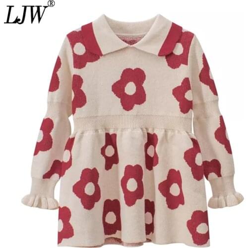 New Kids Girls knitted cake dress Girls sweater 2021 new sweet flower princess dress girl Clothing 2-8yrs wear