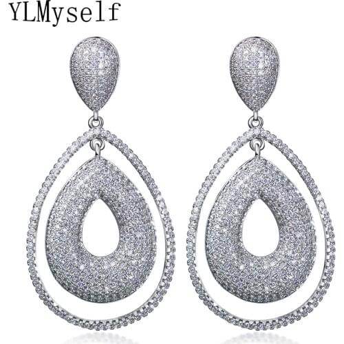 New Teardrop Shape Earrings Brincos Pave All Clear Cubic Zirconia Female Statement Jewelry