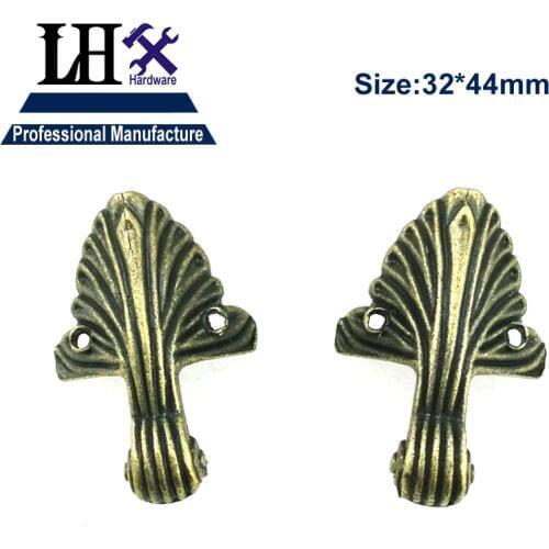P0YP83 4pcs/lot Antique Zinc Alloy Stripes Jewelry Gift Box Wood Case Furniture Decorative Feet Leg Corner Protector