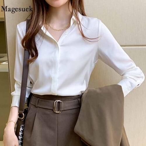 Casual Loose Turn Down Collar Tops Office Lady Blouse Women New Chiffon Blouses SpringSilk Satin Shirts Long Sleeve Tops 12803