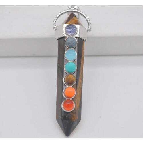 Natural Tigereye 7 Chakra Natural Stone GEM Pendant Hexagon Pendulum Women Jewelry S3124