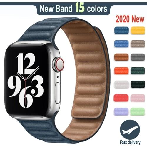 Colour Leather Watchband for Apple Watch Band 40mm 44mm 42mm 38mm 42mm 1:1 Magnetic Loop Bracelet IWatch Series 6 5 4 3 SE Strap