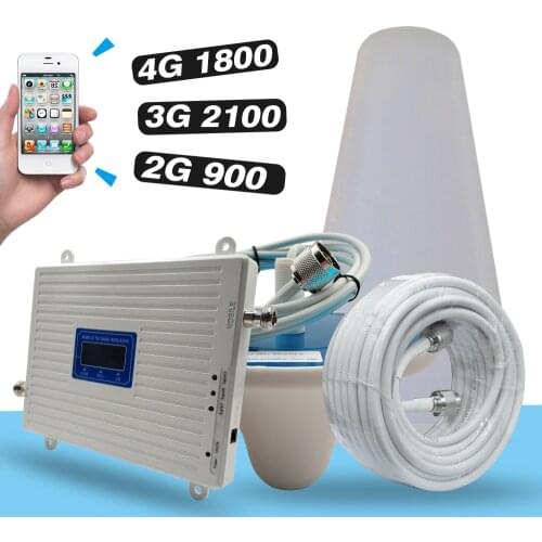 2G 3G 4G Network GSM 900+DCS/LTE 1800+UMTS/WCDMA 2100 Mobile Signal Repeater Tri Band Amplifier 900 1800 2100 Cell Phone Booster
