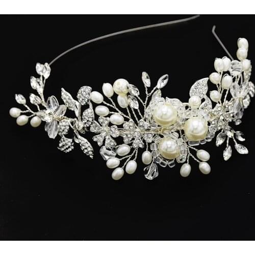 Luxury Bridal Crystal Pearl Princess Tiaras and Crowns Women Pageant Prom Diadem Hair Ornaments Wedding Hair Jewelry Accessories