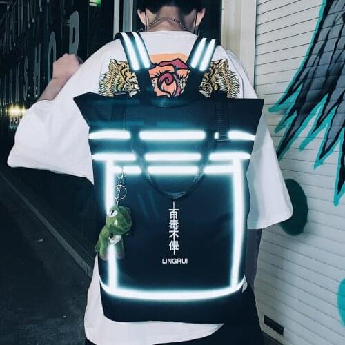 Backpack mens reflective backpack mens student bags large-capacity hip-hop sports fashion travel bags
