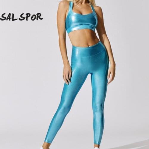 SALSPOR Bronzing Yoga Suit Seamless Women Sportswear Fintess 2Pcs Sport for Suit Stretch Leggings Gym Sets Bodybuilding Suit