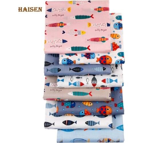 Cartoon Fish Printed Twill Cotton Cloth Super Dense Calico Sewing Fabric MakingWomens Wear Dress Children Clothing Home Clothes