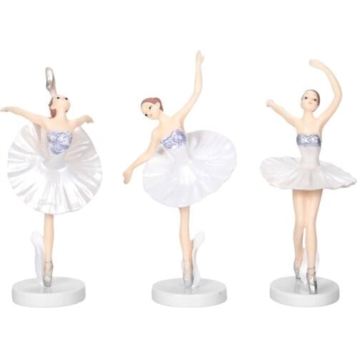 3PCS Ballerina Statue Desktop Ornament Dancing Girl Crafts Figurines for Home Decor (White)