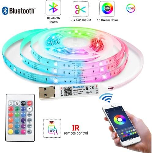 Bluetooth RGB LED Strip Light SMD5050 5M 2M 3M 4M Diode Tape Flexible Neon Ledstrip Ribbon LED Strip 5V TV Backlight USB Power