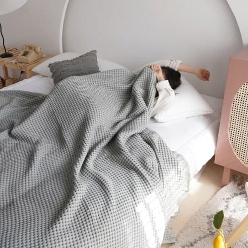 Lace Edge Waffle Cover Blanket Soft Cozy Cotton Sofa Bed Throw Blanket Home Travel Gauze Towel Blanket Quilt