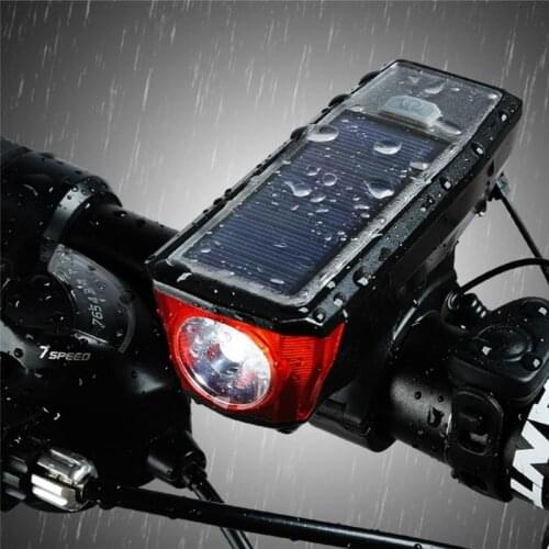 Bicycle Light Front Rear Solar Powered USB Rechargable 2 in 1 LED Bike Light +Bell Horn Accessories Cycling Flashlight Lamp
