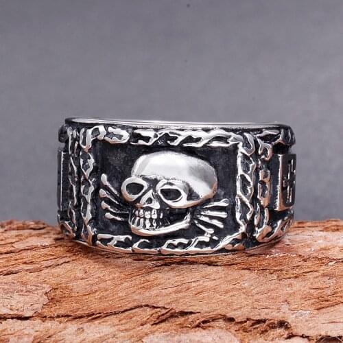 Vintage Male Gothic Carving Cross Skull Ring 316L Stainless Steel Skull Biker Ring for Men Punk Hip Hop Jewelry Dropshipping