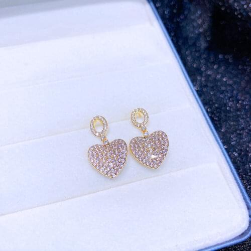 High-End Micro Paved Cubic Zirconia Heart Earrings Jewelry Gold Color Women Party Gift Accessories