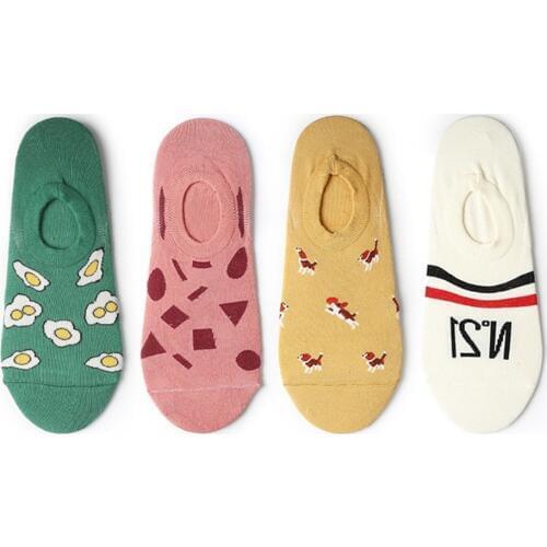 Womens spring summer cotton shallow mouth socks original personality trend fashion cartoon digital printing low help boat socks