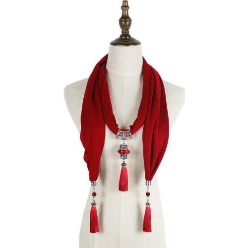 Women alloy pendant scarf necklace wrap Jewelry feminina fashion cotton scarves jewelery necklace women shawl long red