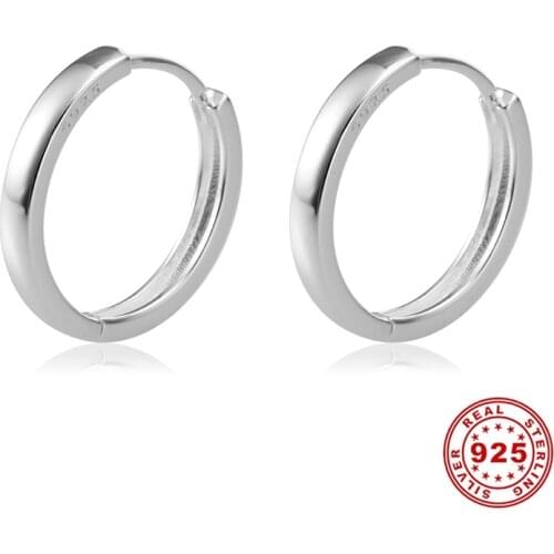 1PC 925 Sterling Silver Hoop Earrings Circle Round Earring for Women Men Prevent Allergy Smooth Fashion Simple Ear Jewelry Gifts