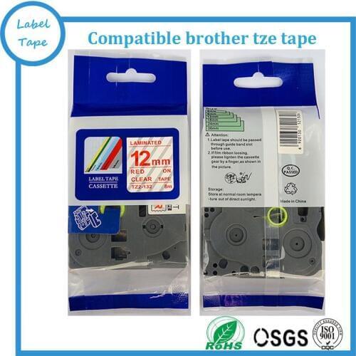 10pk/lot compatible brother TZ label tape Tze132 tz132 tze 132 12mm red on clear ptouch tape Tze-132