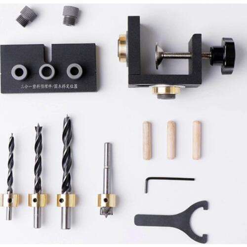 3 in 1 Woodworking Locator Puncher Wood Punch Locator Drilling Tools Woodworking Joinery Tool Set With sponge box