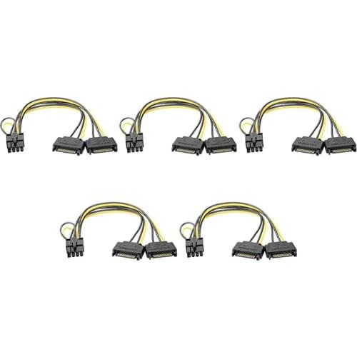 5 Pcs Graphics Card Power Adapter Cable Dual SATA 15Pin Revolution 8PIN GPU Power Adapter Cable for Bitcoin Mining 20cm