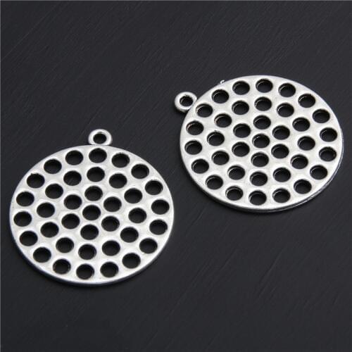 5pcs Silver Color Hollow Perforated Round Tablets Charms Alloy Pendant For Earrings Necklace Diy Jewelry Making A2827