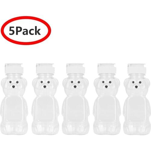 5 Squeezable Milk Tea Juice Bottles Cute Cartoon Bear Drinking Cups Reusable Leakproof Plastic Water Beverage Container for Kids