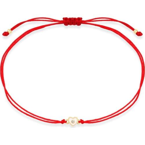 AAA One Nice Cubic Zirconia Stone Mini Peach ForeverLove Heart Charm Bracelet Women White Enamel Small Cute Red String Jewelry